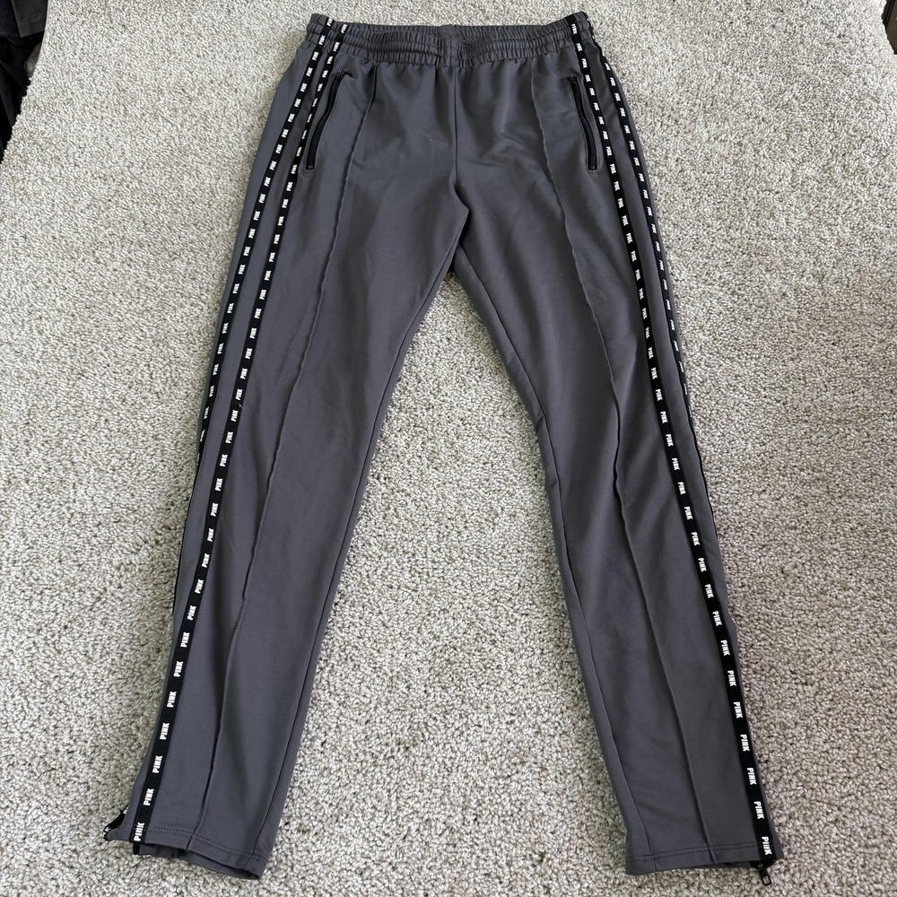 PINK Victoria's Secret Track Pants Womens Medium Gray PINK ACTIVE Zip Pockets